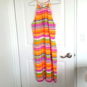 Striped silk colourful halter midi dress